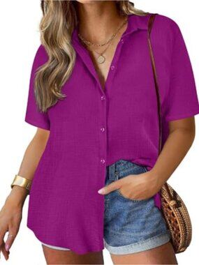 Plus Size Women's Chiffon Button Down Short Sleeve Blouse Tropical Print